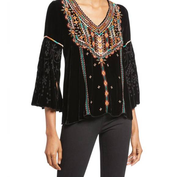 NEW JOHNNY WAS chiri velvet swing blouse in blk - Picture 1 of 1